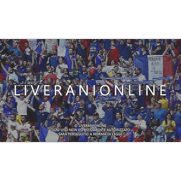 (140630) -- BRASILIA, June 30, 2014 () -- France\'s fans pose before a Round of 16 match between France and Nigeria of 2014 FIFA World Cup at the Estadio Nacional Stadium in Brasilia, Brazil, on June 30, 2014. (/Liu Bin)(rh) ©photoshot/Agenzia Aldo Liverani sas - ITALY ONLY - EDITORIAL USE ONLY - Francia v Nigeria Coppa del Mondo FIFA 2014 Nacional stadio Estadio in Brasilia, Brasile, 30 giugno 2014