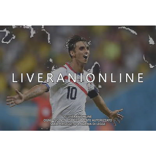 (140629) -- RECIFE, June 29, 2014 () -- Costa Rica\'s Bryan Ruiz celebrates a goal during a Round of 16 match between Costa Rica and Greece of 2014 FIFA World Cup at the Arena Pernambuco Stadium in Recife, Brazil, on June 29, 2014.(/Yang Lei)(xzj) ©photoshot/Agenzia Aldo Liverani sas - ITALY ONLY - EDITORIAL USE ONLY - Costa Rica Vs Grecia Coppa del mondo FIFA 2014 allo stadio Arena Pernambuco di Recife, in Brasile, il 29 giugno 2014