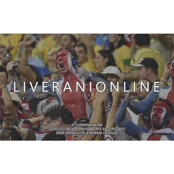 (140629) -- RECIFE, June 29, 2014 () -- Supporters of Costa Rica cheer before a Round of 16 match between Costa Rica and Greece of 2014 FIFA World Cup at the Arena Pernambuco Stadium in Recife, Brazil, on June 29, 2014.(/Lui Siu Wai)(pcy) ©photoshot/Agenzia Aldo Liverani sas - ITALY ONLY - EDITORIAL USE ONLY - Costa Rica Vs Grecia Coppa del mondo FIFA 2014 allo stadio Arena Pernambuco di Recife, in Brasile, il 29 giugno 2014