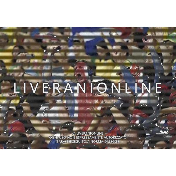 (140629) -- RECIFE, June 29, 2014 () -- Supporters of Costa Rica cheer during a Round of 16 match between Costa Rica and Greece of 2014 FIFA World Cup at the Arena Pernambuco Stadium in Recife, Brazil, on June 29, 2014.(/Lui Siu Wai)(pcy) ©photoshot/Agenzia Aldo Liverani sas - ITALY ONLY - EDITORIAL USE ONLY - Costa Rica Vs Grecia Coppa del mondo FIFA 2014 allo stadio Arena Pernambuco di Recife, in Brasile, il 29 giugno 2014
