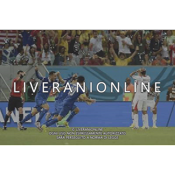 (140629) -- RECIFE, June 29, 2014 () -- Greece\'s players (L) celebrates a goal during a Round of 16 match between Costa Rica and Greece of 2014 FIFA World Cup at the Arena Pernambuco Stadium in Recife, Brazil, on June 29, 2014.(/Yang Lei)(xzj) ©photoshot/Agenzia Aldo Liverani sas - ITALY ONLY - EDITORIAL USE ONLY - Costa Rica Vs Grecia Coppa del mondo FIFA 2014 allo stadio Arena Pernambuco di Recife, in Brasile, il 29 giugno 2014