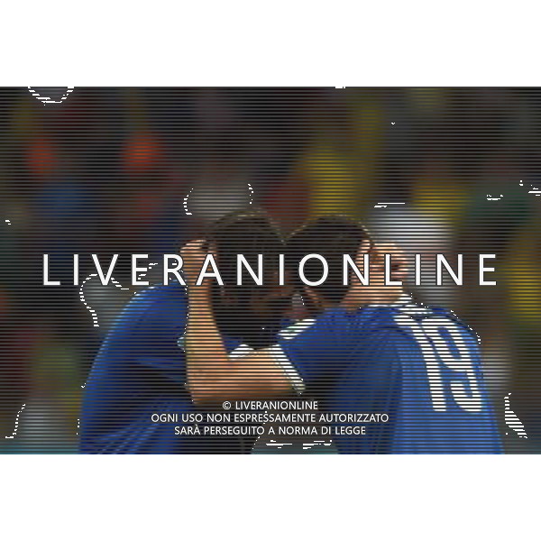 (140629) -- RECIFE, June 29, 2014 () -- Greece\'s Sokratis Papastathopoulos (R) celebrates the goal during a Round of 16 match between Costa Rica and Greece of 2014 FIFA World Cup at the Arena Pernambuco Stadium in Recife, Brazil, on June 29, 2014.(/Guo Yong)(rh) ©photoshot/Agenzia Aldo Liverani sas - ITALY ONLY - EDITORIAL USE ONLY - Costa Rica Vs Grecia Coppa del mondo FIFA 2014 allo stadio Arena Pernambuco di Recife, in Brasile, il 29 giugno 2014