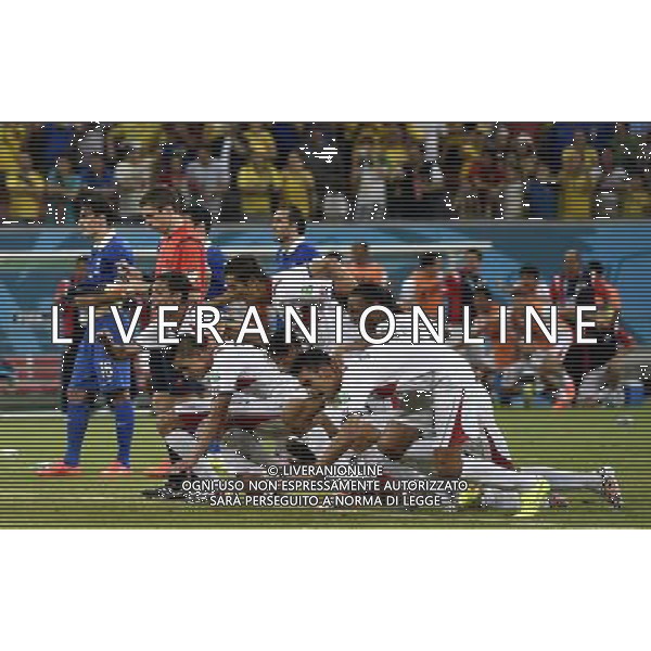 (140629) -- RECIFE, June 29, 2014 () -- Costa Rica\'s players celebrate their victory after the penalty shoot-out of a Round of 16 match between Costa Rica and Greece of 2014 FIFA World Cup at the Arena Pernambuco Stadium in Recife, Brazil, on June 29, 2014. Costa Rica won 6-4 (5-3 in penalties) over Greece and qualified for quarter-finals on Sunday. (/Lui Siu Wai)(pcy) ©photoshot/Agenzia Aldo Liverani sas - ITALY ONLY - EDITORIAL USE ONLY - Costa Rica Vs Grecia Coppa del mondo FIFA 2014 allo stadio Arena Pernambuco di Recife, in Brasile, il 29 giugno 2014