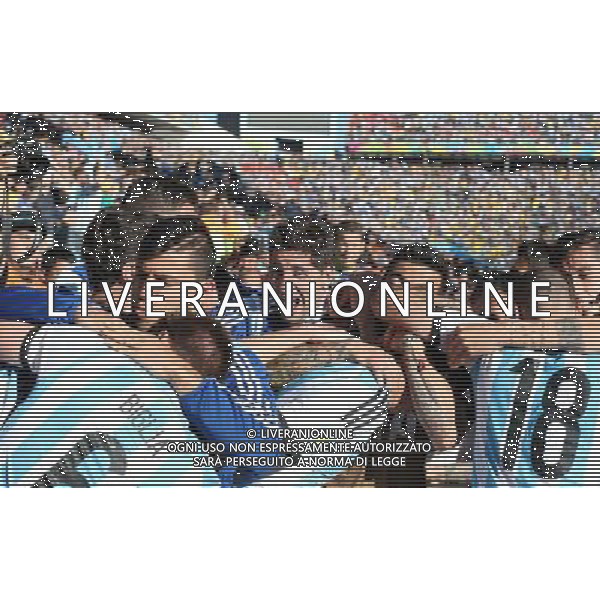 (140701) -- SAO PAULO, July 1, 2014 () -- Argentina\'s players celebrate the goal during the extra time of a Round of 16 match between Argentina and Switzerland of 2014 FIFA World Cup at the Arena de Sao Paulo Stadium in Sao Paulo, Brazil, on July 1, 2014. Argentina won 1-0 over Switzerland after 120 minutes and qualified for quarter-finals on Tuesday.(/Xu Zijian)(rh) ©photoshot/Agenzia Aldo Liverani sas - ITALY ONLY - EDITORIAL USE ONLY - Argentina - Svizzera Coppa del Mondo FIFA 2014 allo stadio Arena di Sao Paulo, in Brasile, 1 ° luglio 2014