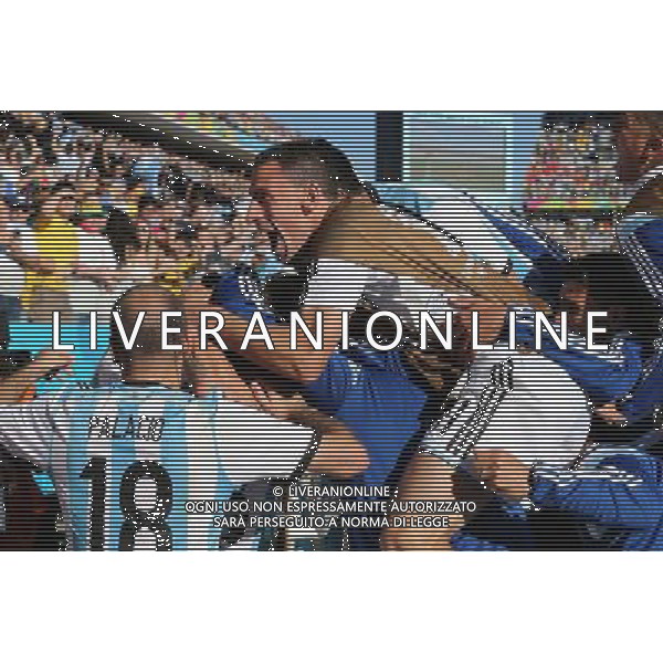 (140701) -- SAO PAULO, July 1, 2014 () -- Argentina\'s players celebrate the goal during the extra time of a Round of 16 match between Argentina and Switzerland of 2014 FIFA World Cup at the Arena de Sao Paulo Stadium in Sao Paulo, Brazil, on July 1, 2014. Argentina won 1-0 over Switzerland after 120 minutes and qualified for quarter-finals on Tuesday.(/Xu Zijian)(rh) ©photoshot/Agenzia Aldo Liverani sas - ITALY ONLY - EDITORIAL USE ONLY - Argentina - Svizzera Coppa del Mondo FIFA 2014 allo stadio Arena di Sao Paulo, in Brasile, 1 ° luglio 2014