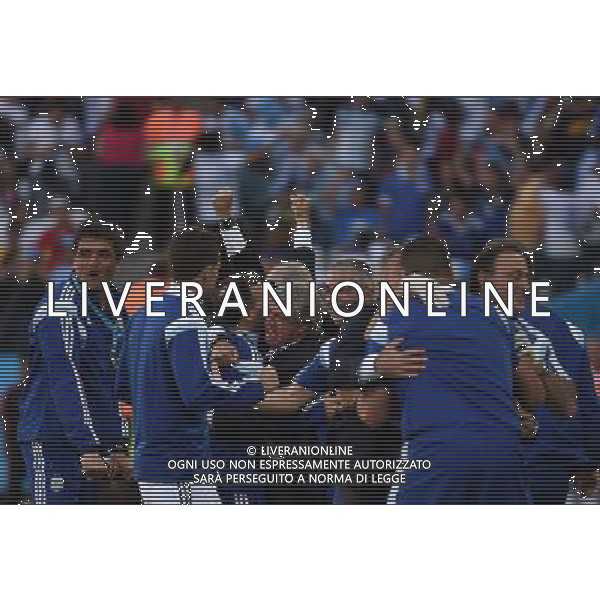 (140701) -- SAO PAULO, July 1, 2014 () -- Argentina\'s players celebrate the goal during the extra time of a Round of 16 match between Argentina and Switzerland of 2014 FIFA World Cup at the Arena de Sao Paulo Stadium in Sao Paulo, Brazil, on July 1, 2014. Argentina won 1-0 over Switzerland after 120 minutes and qualified for quarter-finals on Tuesday.(/Wang Yuguo)(rh) ©photoshot/Agenzia Aldo Liverani sas - ITALY ONLY - EDITORIAL USE ONLY - Argentina - Svizzera Coppa del Mondo FIFA 2014 allo stadio Arena di Sao Paulo, in Brasile, 1 ° luglio 2014