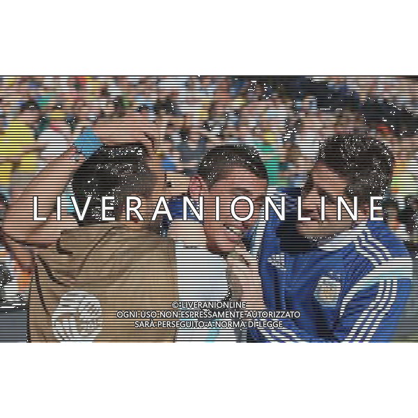 (140701) -- SAO PAULO, July 1, 2014 () -- Argentina\'s Angel Di Maria (C) celebrates the goal during the extra time of a Round of 16 match between Argentina and Switzerland of 2014 FIFA World Cup at the Arena de Sao Paulo Stadium in Sao Paulo, Brazil, on July 1, 2014. Argentina won 1-0 over Switzerland after 120 minutes and qualified for quarter-finals on Tuesday.(/Xu Zijian)(rh) ©photoshot/Agenzia Aldo Liverani sas - ITALY ONLY - EDITORIAL USE ONLY - Argentina - Svizzera Coppa del Mondo FIFA 2014 allo stadio Arena di Sao Paulo, in Brasile, 1 ° luglio 2014