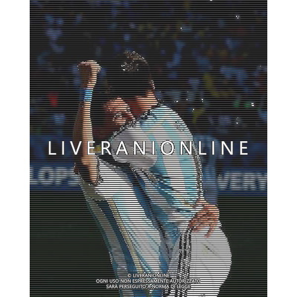 (140701) -- SAO PAULO, July 1, 2014 () -- Argentina\'s Angel Di Maria (L) celebrates the goal with Lionel Messi during the extra time of a Round of 16 match between Argentina and Switzerland of 2014 FIFA World Cup at the Arena de Sao Paulo Stadium in Sao Paulo, Brazil, on July 1, 2014. Argentina won 1-0 over Switzerland after 120 minutes and qualified for quarter-finals on Tuesday.(/Xu Zijian)(rh) ©photoshot/Agenzia Aldo Liverani sas - ITALY ONLY - EDITORIAL USE ONLY - Argentina - Svizzera Coppa del Mondo FIFA 2014 allo stadio Arena di Sao Paulo, in Brasile, 1 ° luglio 2014