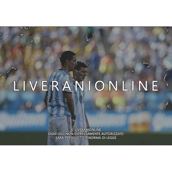 (140701) -- SAO PAULO, July 1, 2014 () -- Argentina\'s Lionel Messi (R) and Angel Di Maria are seen during a Round of 16 match between Argentina and Switzerland of 2014 FIFA World Cup at the Arena de Sao Paulo Stadium in Sao Paulo, Brazil, on July 1, 2014.(/Wang Lili)(pcy) ©photoshot/Agenzia Aldo Liverani sas - ITALY ONLY - EDITORIAL USE ONLY - Argentina - Svizzera Coppa del Mondo FIFA 2014 allo stadio Arena di Sao Paulo, in Brasile, 1 ° luglio 2014