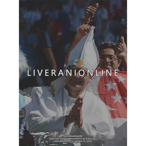 (140701) -- SAO PAULO, July 1, 2014 () -- A fan poses before a Round of 16 match between Argentina and Switzerland of 2014 FIFA World Cup at the Arena de Sao Paulo Stadium in Sao Paulo, Brazil, on July 1, 2014.(/Wang Yuguo)(rh) ©photoshot/Agenzia Aldo Liverani sas - ITALY ONLY - EDITORIAL USE ONLY - Argentina - Svizzera Coppa del Mondo FIFA 2014 allo stadio Arena di Sao Paulo, in Brasile, 1 ° luglio 2014