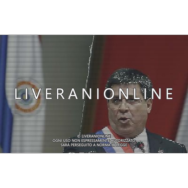 (140701) -- ASUNCION, July 1, 2014 () -- Paraguayan President Horacio Cartes presents his first government report at the head of Executive Power before the Congress Plenary, which marks the beginning of a new parliamentary period, in Asuncion, capital of Paraguay, on July 1, 2014. Paraguayan President stressed his Government\'s main actions based on three axes, \'Fight against Poverty, Economic Growth and Reintegration from Paraguay to the World\', according to local press. (/Marcelo Espinosa) (jg) (sp) ©PHOTOSHOT/Agenzia Aldo Liverani sas - ITALY ONLY - EDITORIAL USE ONLY - Il presidente del Paraguay Horacio Cards presenta il suo primo rapporto del governo a capo del potere esecutivo prima della plenaria del Congresso a Asuncion, capitale del Paraguay, il 1 luglio 2014