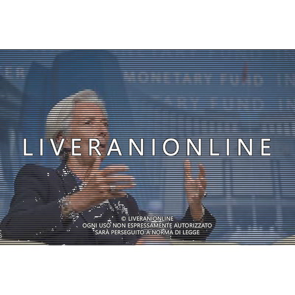 (140702) -- WASHINGTON D.C., July 2, 2014 () -- Christine Lagarde, Managing Director of the International Monetary Fund (IMF), speaks at the headquarters of the IMF in Washington D.C., capital of the United States, July 2, 2014. U.S. Federal Reserve Chair Janet Yellen said Wednesday that she didn\'t see the need for the central bank to change current monetary policy in order to address financial stability concerns, although she acknowledged \'pockets of increased risk-taking\' in the financial system. (/Bao Dandan) AG ALDO LIVERANI SAS ONLY ITALY