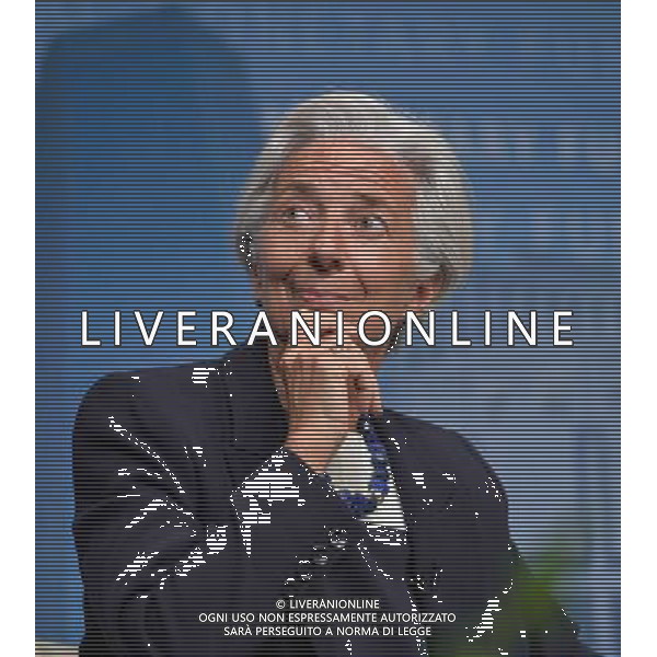(140702) -- WASHINGTON D.C., July 2, 2014 () -- Christine Lagarde, Managing Director of the International Monetary Fund (IMF), pauses during her speech at the headquarters of the IMF in Washington D.C., capital of the United States, July 2, 2014. U.S. Federal Reserve Chair Janet Yellen said Wednesday that she didn\'t see the need for the central bank to change current monetary policy in order to address financial stability concerns, although she acknowledged \'pockets of increased risk-taking\' in the financial system. (/Bao Dandan) AG ALDO LIVERANI SAS ONLY ITALY