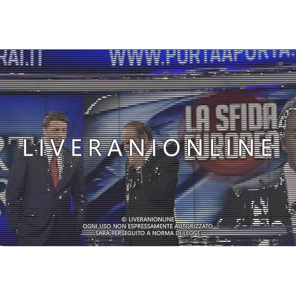 Il premier Matteo Renzi ospite della trasmissione televisiva Porta a Porta a Roma 02 luglio 2014 nella foto con Bruno Vespa ©Corradetti/Agenzia Aldo Liverani sas