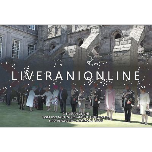 The Queen and Duke of Edinburgh speaks to guests at the Garden Party at The Palace of Holyroodhouse in Edinburgh. ©PHOTOSHOT /Agenzia Aldo Liverani sas - ITALY ONLY - EDITORIAL USE ONLY
