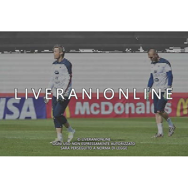 Mickael LANDREAU / Stephane RUFFIER - 01.07.2014 - Entrainement -Equipe de France - Coupe du Monde 2014 -Ribeirao Preto- Photo : Dave Winter / Icon Sport /Agenzia Aldo Liverani sas - ITALY ONLY - Conferenza stampa e allenamento della nazionale di calcio della Francia - Coppa Mondo FIFA Brasile 2014 *** Local Caption ***