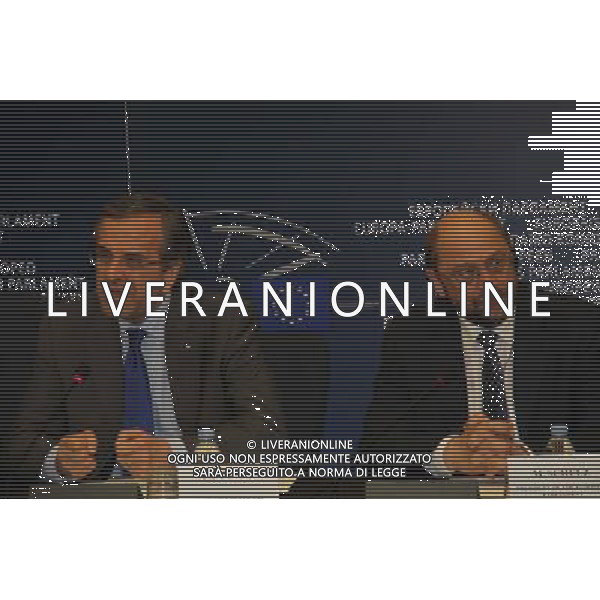 (140702) -- STRASBOURG, July 2, 2014 () -- New president of the European Parliament (EP) Martin Schulz (R) and Greek Prime Minister Antonis Samaras hold a joint press conference in Strasbourg, France, July 2, 2014. (/Lu Suyan) ©PHOTOSHOT/Agenzia Aldo Liverani sas - ITALY ONLY - EDITORIAL USE ONLY