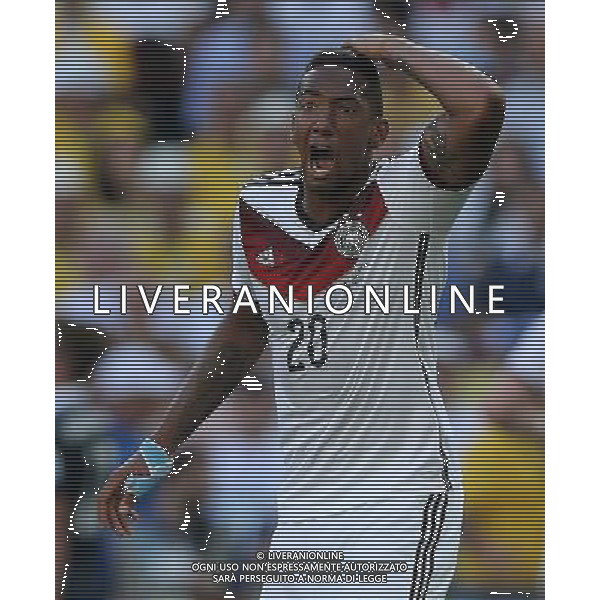 (140704) -- RIO DE JANEIRO, July 4, 2014 () -- Germany\'s Jerome Boateng reacts during a quarter-finals match between France and Germany of 2014 FIFA World Cup at the Estadio do Maracana Stadium in Rio de Janeiro, Brazil, on July 4, 2014. Germany won 1-0 over France and qualified for semi-finals on Friday.(/Xu Zijian)(rh) AG ALDO LIVERANI SAS ONLY ITALY