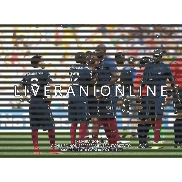 (140704) -- RIO DE JANEIRO, July 4, 2014 () -- France\'s players react after a quarter-finals match between France and Germany of 2014 FIFA World Cup at the Estadio do Maracana Stadium in Rio de Janeiro, Brazil, on July 4, 2014. Germany won 1-0 over France and qualified for semi-finals on Friday.(/Wang Yuguo)(rh) AG ALDO LIVERANI SAS ONLY ITALY