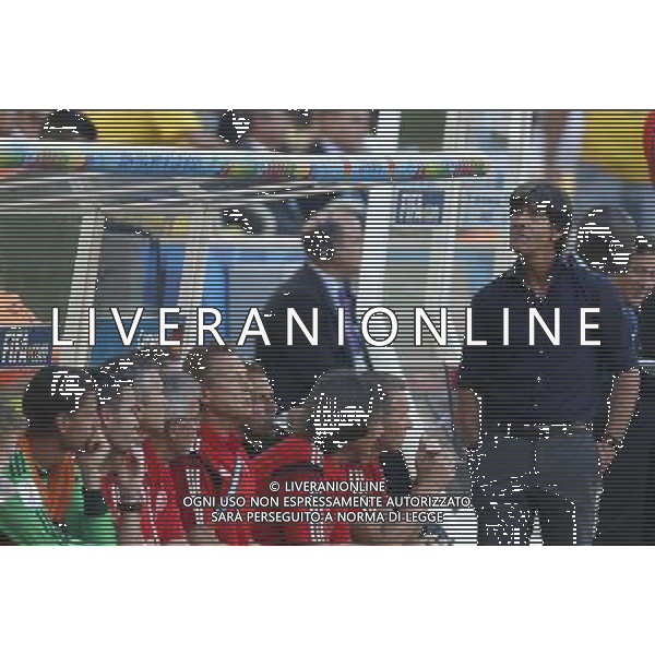 (140704) -- RIO DE JANEIRO, July 4, 2014 () -- Germany\'s coach Joachim Loew (1st R, front) reacts during a quarter-finals match between France and Germany of 2014 FIFA World Cup at the Estadio do Maracana Stadium in Rio de Janeiro, Brazil, on July 4, 2014. (/Wang Lili)(pcy) AG ALDO LIVERANI SAS ONLY ITALY