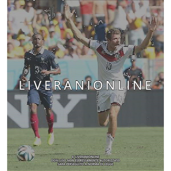 (140704) -- RIO DE JANEIRO, July 4, 2014 () -- Germany\'s Thomas Muller reacts during a quarter-finals match between France and Germany of 2014 FIFA World Cup at the Estadio do Maracana Stadium in Rio de Janeiro, Brazil, on July 4, 2014.(/Xu Zijian)(rh) AG ALDO LIVERANI SAS ONLY ITALY