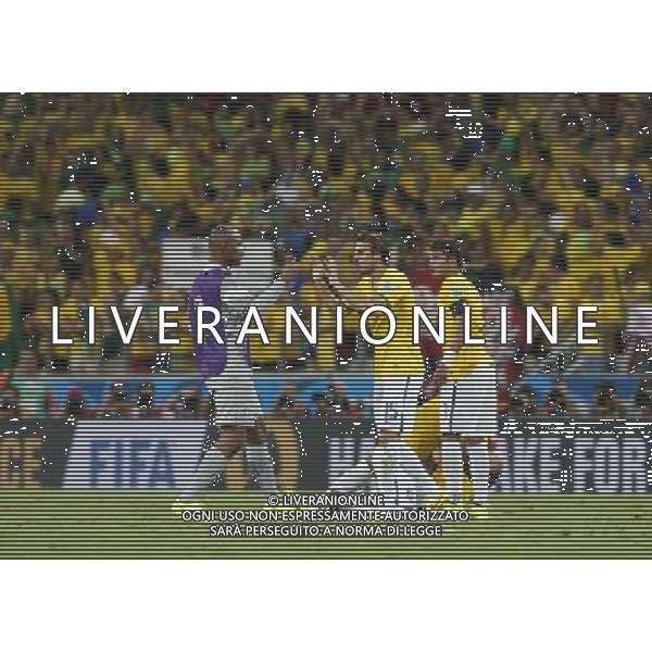 (140704) -- FORTALEZA, July 4, 2014 () -- Brazil\'s players celebrate the victory after a quarter-finals match between Brazil and Colombia of 2014 FIFA World Cup at the Estadio Castelao Stadium in Fortaleza, Brazil, on July 4, 2014. Brazil won 2-1 over Colombia and qualified for semi-finals on Friday. (/Zhou Lei)(rh) AG ALDO LIVERANI SAS ONLY ITALY
