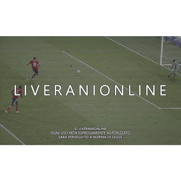 (140704) -- FORTALEZA, July 4, 2014 () -- Colombia\'s James Rodriguez (2nd L) scores a penalty kick during a quarter-finals match between Brazil and Colombia of 2014 FIFA World Cup at the Estadio Castelao Stadium in Fortaleza, Brazil, on July 4, 2014. Brazil won 2-1 over Colombia and qualified for semi-finals on Friday. (/Liao Yujie)(pcy) AG ALDO LIVERANI SAS ONLY ITALY