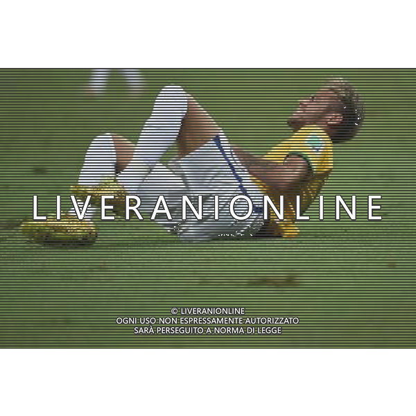 (140704) -- FORTALEZA, July 4, 2014 () -- Brazil\'s Neymar falls down during a quarter-finals match between Brazil and Colombia of 2014 FIFA World Cup at the Estadio Castelao Stadium in Fortaleza, Brazil, on July 4, 2014.(/Li Ga)(pcy) AG ALDO LIVERANI SAS ONLY ITALY