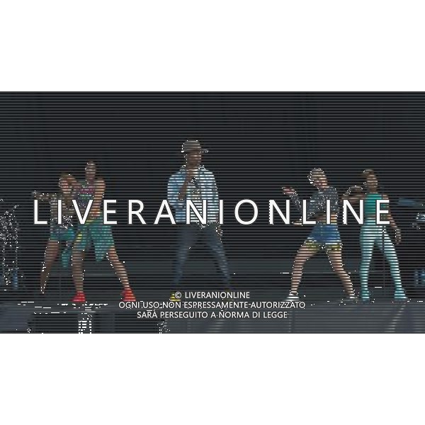 Grammy, BET Music and MTV Africa Music Award winning Pharrell Williams performing live in concert on the mains stage at Wireless 2014 LONDON, Friday, Day One at Finsbury Park, London, United Kingdom Date: 04/07/2014