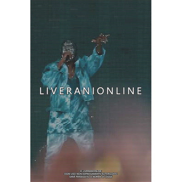 Kanye West wearing a bejewelled mask headlines the mains stage at Wireless 2014 LONDON, Friday, Day One at Finsbury Park, London, United Kingdom Date: 04/07/2014 AG ALDO LIVERANI SAS ONLY ITALY
