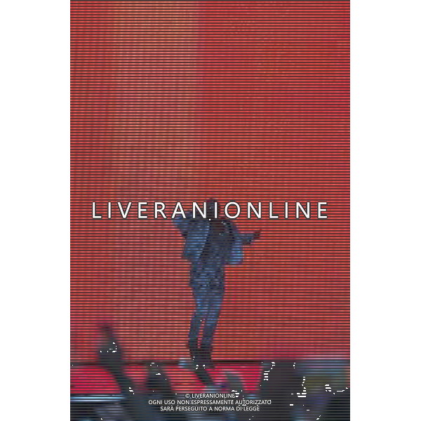 Kanye West wearing a bejewelled mask headlines the mains stage at Wireless 2014 LONDON, Friday, Day One at Finsbury Park, London, United Kingdom Date: 04/07/2014 AG ALDO LIVERANI SAS ONLY ITALY