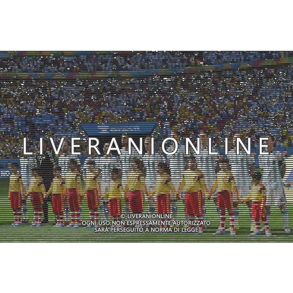 REPREZENTACJA ARGENTYNY HYMN NARODOWY 2014.07.05 ESTADIO NATIONAL DE BRASILIA GARRINCHA BRAZYLIA PILKA NOZNA MISTRZOSTWA SWIATA FIFA WORLD CUP 2014 KADRA REPREZENTACJA ARGENTYNA - BELGIA LIONEL MESSI FOTO PAULA DUDA / PRESSFOCUS/NEWSPIX.PL --- Newspix.pl AG ALDOL IVERANI SAS ONLY ITALY *** Local Caption *** www.newspix.pl mail us: info@newspix.pl call us: 0048 022 23 22 222 --- Polish Picture Agency by Ringier Axel Springer Poland