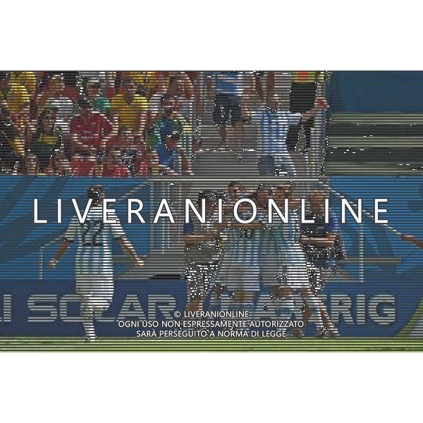 RADOSC BRAMKA GONZALO HIGUAIN ANGEL DI MARIA LIONEL MESSI 2014.07.05 ESTADIO NATIONAL DE BRASILIA GARRINCHA BRAZYLIA PILKA NOZNA MISTRZOSTWA SWIATA FIFA WORLD CUP 2014 KADRA REPREZENTACJA ARGENTYNA - BELGIA FOTO PAULA DUDA / PRESSFOCUS/NEWSPIX.PL --- Newspix.pl AG ALDOL IVERANI SAS ONLY ITALY *** Local Caption *** www.newspix.pl mail us: info@newspix.pl call us: 0048 022 23 22 222 --- Polish Picture Agency by Ringier Axel Springer Poland