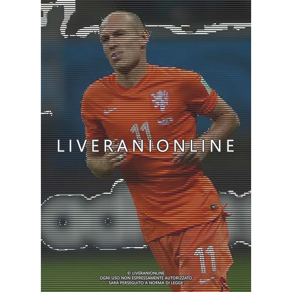 (140705) -- SALVADOR, July 5, 2014 () -- Netherlands\' Arjen Robben reacts after shooting a penalty goal in the penalty shoot-out during a quarter-finals match between Netherlands and Costa Rica of 2014 FIFA World Cup at the Arena Fonte Nova Stadium in Salvador, Brazil, on July 5, 2014. Netherlands won 4-3 on penalties over Costa Rica after a 0-0 tie and qualified for semi-finals on Saturday. (/Guo Yong)(pcy) ©photoshot/Agenzia Aldo Liverani sas - ITALY ONLY - EDITORIAL USE ONLY - Olanda vs Costa Rica partita di quarti di finale Coppa del mondo FIFA 2014 in Salvador, in Brasile, il 5 luglio 2014.