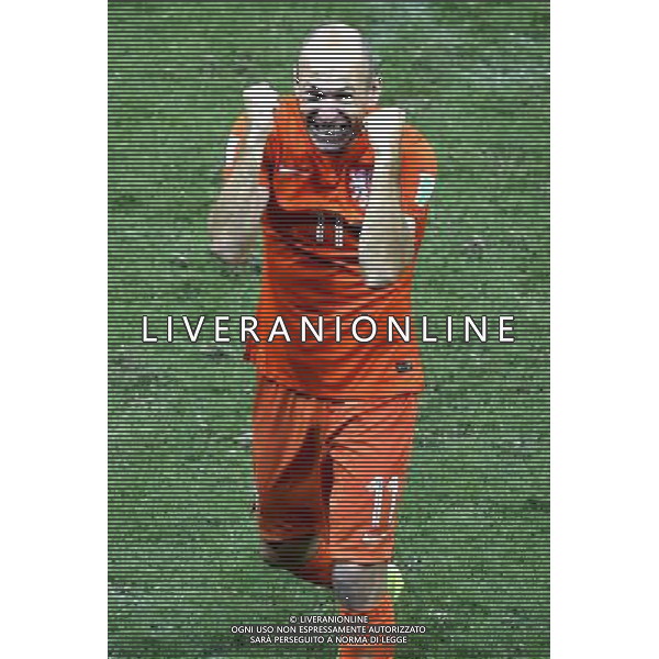(140705) -- SALVADOR, July 5, 2014 () -- Netherlands\' Arjen Robben celebrates after winning a quarter-finals match between Netherlands and Costa Rica of 2014 FIFA World Cup at the Arena Fonte Nova Stadium in Salvador, Brazil, on July 5, 2014. Netherlands won 4-3 on penalties over Costa Rica after a 0-0 tie and qualified for semi-finals on Saturday. (/Yang Lei)(xzj) ©photoshot/Agenzia Aldo Liverani sas - ITALY ONLY - EDITORIAL USE ONLY - Olanda vs Costa Rica partita di quarti di finale Coppa del mondo FIFA 2014 in Salvador, in Brasile, il 5 luglio 2014.