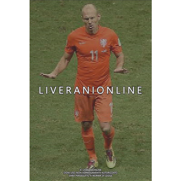 (140705) -- SALVADOR, July 5, 2014 () -- Netherlands\' Arjen Robben reacts during a quarter-finals match between Netherlands and Costa Rica of 2014 FIFA World Cup at the Arena Fonte Nova Stadium in Salvador, Brazil, on July 5, 2014. Netherlands won 4-3 on penalties over Costa Rica after a 0-0 tie and qualified for semi-finals on Saturday. (/Yang Lei)(xzj) ©photoshot/Agenzia Aldo Liverani sas - ITALY ONLY - EDITORIAL USE ONLY - Olanda vs Costa Rica partita di quarti di finale Coppa del mondo FIFA 2014 in Salvador, in Brasile, il 5 luglio 2014.