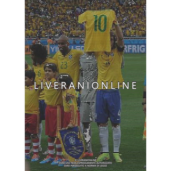 FIFA World Cup Brasile 2014 Semifinali Belo Horizonte - 08.07.2014 Brasile-Germania Nella Foto:il brasile durante l\'inno con la maglia di neymar /Ph.Vitez-Ag. Aldo Liverani