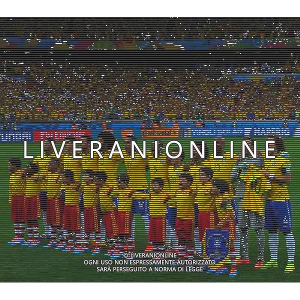 FIFA World Cup Brasile 2014 Semifinali Belo Horizonte - 08.07.2014 Brasile-Germania Nella Foto:il brasile durante l\'inno con la maglia di neymar /Ph.Vitez-Ag. Aldo Liverani