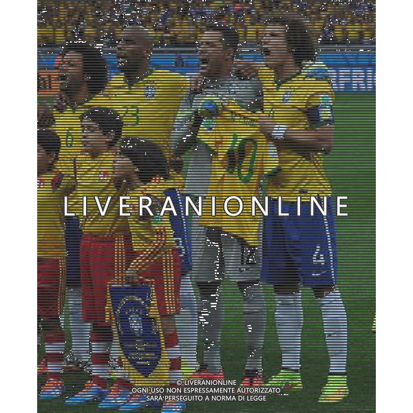 FIFA World Cup Brasile 2014 Semifinali Belo Horizonte - 08.07.2014 Brasile-Germania Nella Foto:il brasile durante l\'inno con la maglia di neymar /Ph.Vitez-Ag. Aldo Liverani
