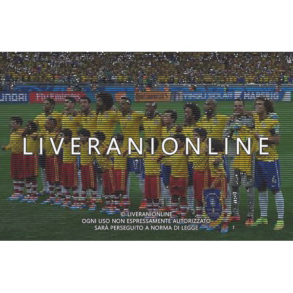 FIFA World Cup Brasile 2014 Semifinali Belo Horizonte - 08.07.2014 Brasile-Germania Nella Foto:il brasile durante l\'inno con la maglia di neymar /Ph.Vitez-Ag. Aldo Liverani