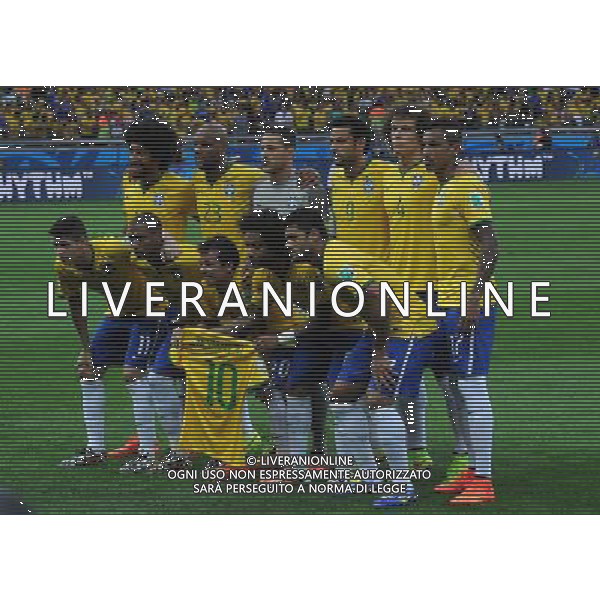 FIFA World Cup Brasile 2014 Semifinali Belo Horizonte - 08.07.2014 Brasile-Germania Nella Foto:foto di squadra del brasile con la maglia di neymar /Ph.Vitez-Ag. Aldo Liverani