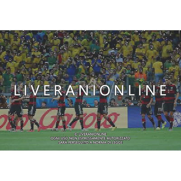 08.07.2014, Mineirao, Belo Horizonte, BRA, FIFA WM, Brasilien vs Deutschland, Halbfinale, im Bild Kollegitiver Jubel bei der deutschen Mannschaft. // during Semi Final match between Brasil and Germany of the FIFA Worldcup Brazil 2014 at the Mineirao in Belo Horizonte, Brazil on 2014/07/08. EXPA Pictures © 2014, PhotoCredit: EXPA/ Eibner-Pressefoto/ Cezaro *****ATTENTION - OUT of GER***** AG ALDO LIVERANI SAS ONLY ITALY