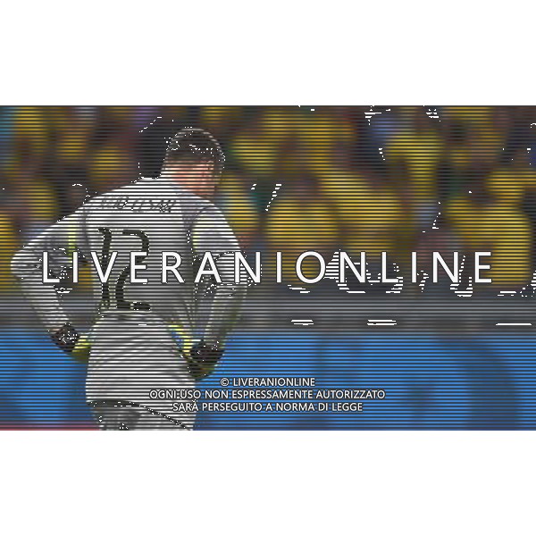(140708) -- BELO HORIZONTE, July 8, 2014 () -- Brazil\'s goalkeeper Julio Cesar reacts during a semifinal match between Brazil and Germany of 2014 FIFA World Cup at the Estadio Mineirao Stadium in Belo Horizonte, Brazil, on July 8, 2014. Germany won 7-1 over Brazil and qualified for the final on Tuesday.(/Li Ga)(rh) AG ALDO LIVERANI SAS ONLY ITALY