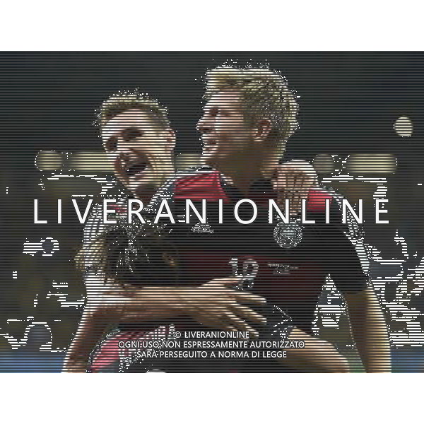 (140708) -- BELO HORIZONTE, July 8, 2014 () -- Germany\'s Miroslav Klose (L, back) and Sami Khedira (L, front) with Toni Kroos (R) for Toni\'s second goal during a semifinal match between Brazil and Germany of 2014 FIFA World Cup at the Estadio Mineirao Stadium in Belo Horizonte, Brazil, on July 8, 2014.(/Qi Heng)(pcy) AG ALDO LIVERANI SAS ONLY ITALY