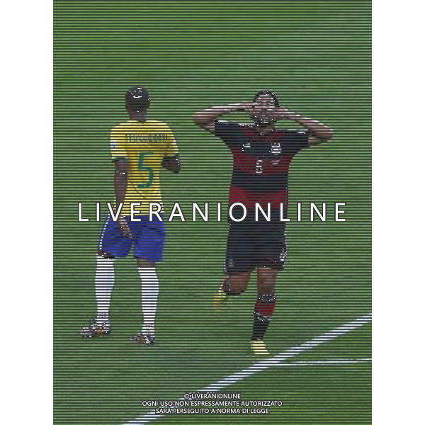 (140708) -- BELO HORIZONTE, July 8, 2014 () -- Germany\'s Sami Khedira (R) celebrates after scoring during a semifinal match between Brazil and Germany of 2014 FIFA World Cup at the Estadio Mineirao Stadium in Belo Horizonte, Brazil, on July 8, 2014.(/Liu Bin)(pcy) AG ALDO LIVERANI SAS ONLY ITALY