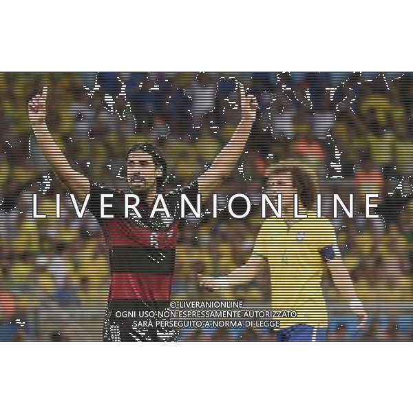 (140708) -- BELO HORIZONTE, July 8, 2014 () -- Germany\'s Sami Khedira (L) celebrates after scoring during a semifinal match between Brazil and Germany of 2014 FIFA World Cup at the Estadio Mineirao Stadium in Belo Horizonte, Brazil, on July 8, 2014.(/Qi Heng)(pcy) AG ALDO LIVERANI SAS ONLY ITALY