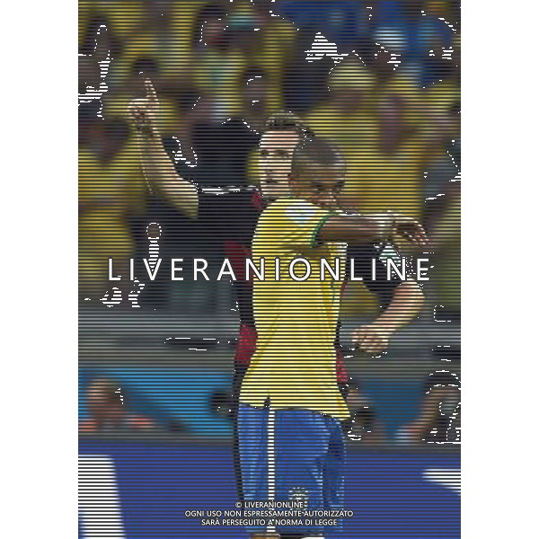 (140708) -- BELO HORIZONTE, July 8, 2014 () -- Germany\'s Miroslav Klose (back) celebrates after scoring during a semifinal match between Brazil and Germany of 2014 FIFA World Cup at the Estadio Mineirao Stadium in Belo Horizonte, Brazil, on July 8, 2014.(/Liu Dawei)(pcy) AG ALDO LIVERANI SAS ONLY ITALY