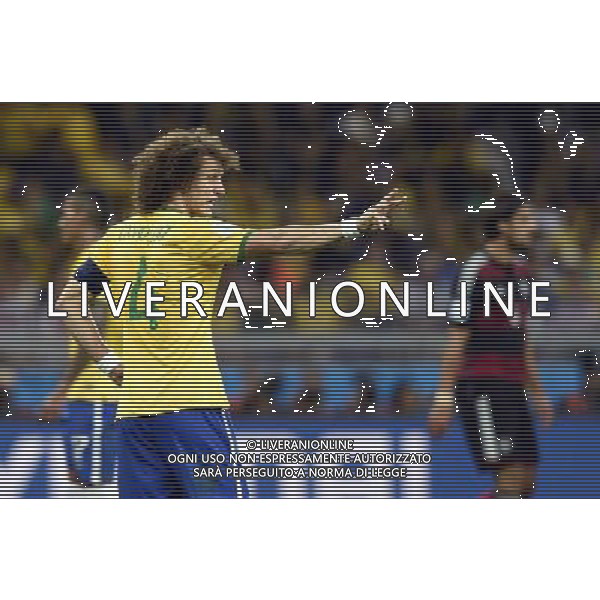 (140708) -- BELO HORIZONTE, July 8, 2014 () -- Brazil\'s David Luiz gestures during a semifinal match between Brazil and Germany of 2014 FIFA World Cup at the Estadio Mineirao Stadium in Belo Horizonte, Brazil, on July 8, 2014.(/Qi Heng)(pcy) AG ALDO LIVERANI SAS ONLY ITALY