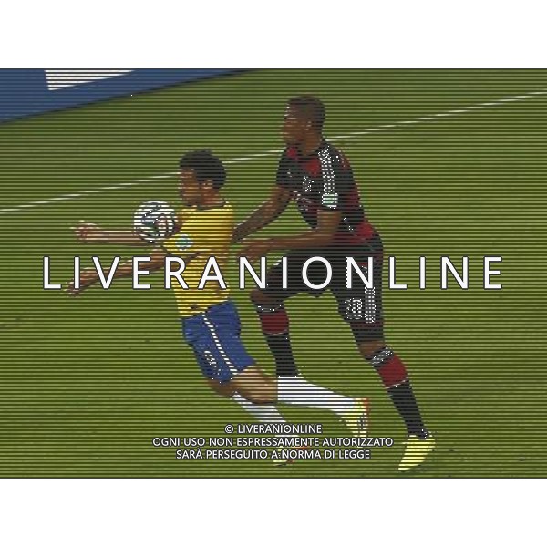 (140708) -- BELO HORIZONTE, July 8, 2014 () -- Brazil\'s Fred (L) vies with Germany\'s Jerome Boateng during a semifinal match between Brazil and Germany of 2014 FIFA World Cup at the Estadio Mineirao Stadium in Belo Horizonte, Brazil, on July 8, 2014.(/Liu Bin)(pcy) AG ALDO LIVERANI SAS ONLY ITALY