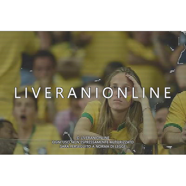 (140708) -- BELO HORIZONTE, July 8, 2014 () -- A Brazil\'s supporter looks on during a semifinal match between Brazil and Germany of 2014 FIFA World Cup at the Estadio Mineirao Stadium in Belo Horizonte, Brazil, on July 8, 2014.(/Liu Dawei)(pcy) AG ALDO LIVERANI SAS ONLY ITALY